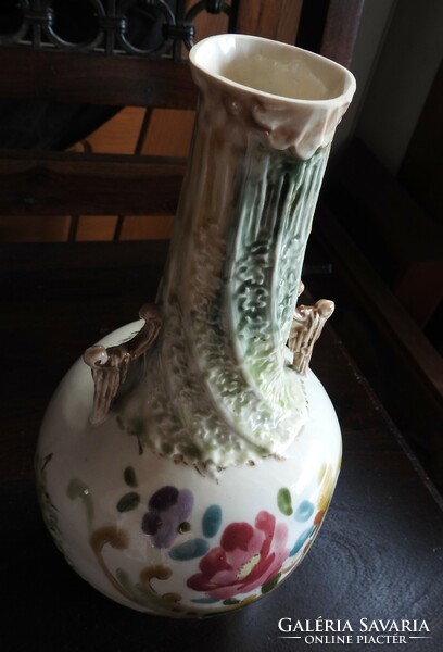 Antique marked majolica vase with handles