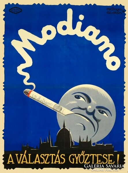 Kónya Zoltán Modiano A választás győztese 1928 cigaretta dohány reklám plakát REPRINT Hold füst cigi