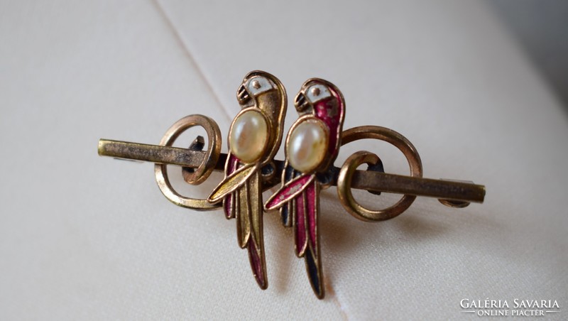 Old bizsu jewelry brooch brooch parrot pair 4.2 x 2.6 cm
