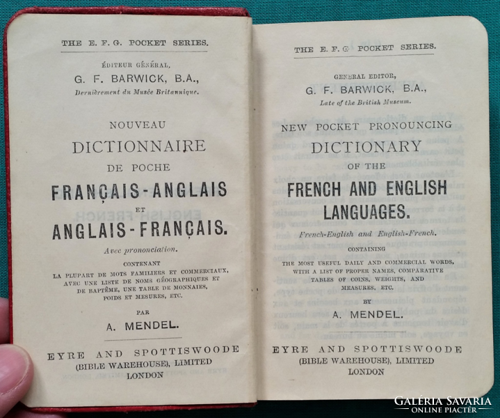 Vintage Francia -Angol Zsebszótár - French English English French Dictionary - E.F.G. Pocket Series