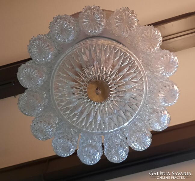 Különleges vintage Doria csillár 15 formába sajtolt üveg hengerrel, 4 égős függőlámpa