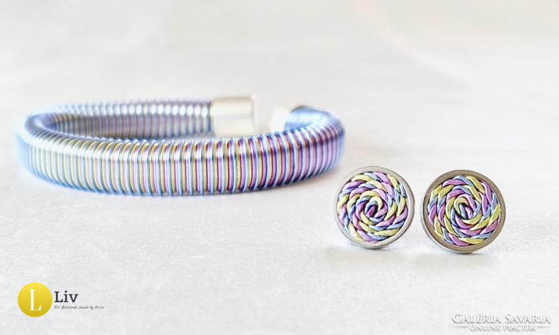 Pastel Purple, Yellow, and Steel Blue, Playful, Handmade Necklace, Bracelet, Earrings - Jewelry Set