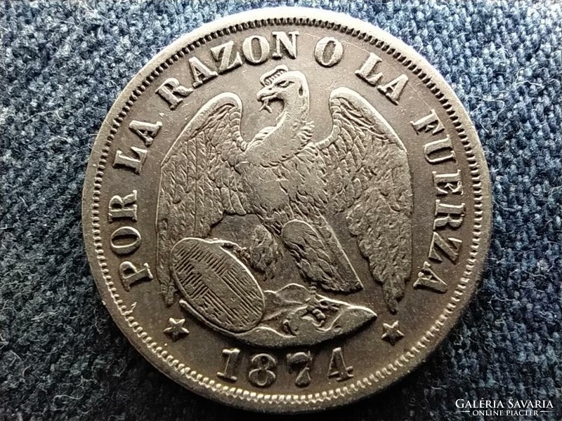 Chile Köztársaság (1818-) .835 ezüst 20 centavo 1874 So (id64475)