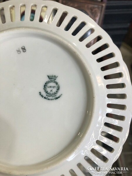 Union K csehszlovák porcelán tányérok 1920-as évek, 16 cm-esek, 4 db