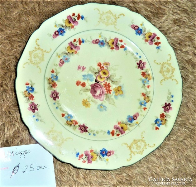 Antique porcelain bowl, beautiful floral serving bowl on a cream-colored base, 29 cm