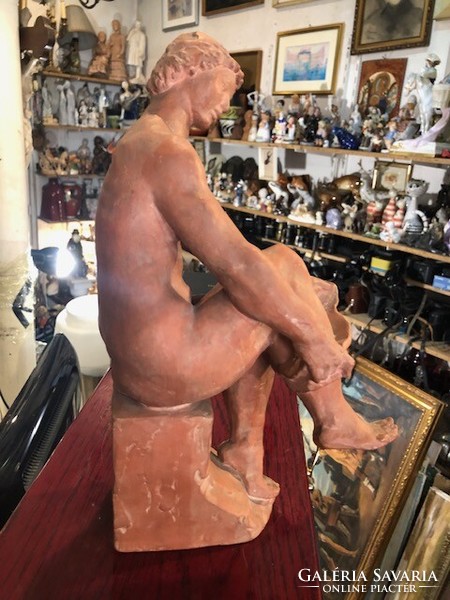 Jenő Kerényi terracotta statue, sitting nude, 30 cm high rarity.