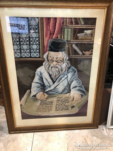 Rabbi portrait, xix. Century tapestry, size 85 x 49 cm.