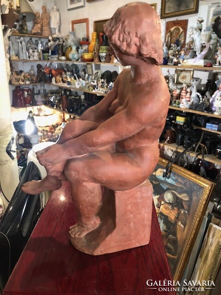 Jenő Kerényi terracotta statue, sitting nude, 30 cm high rarity.