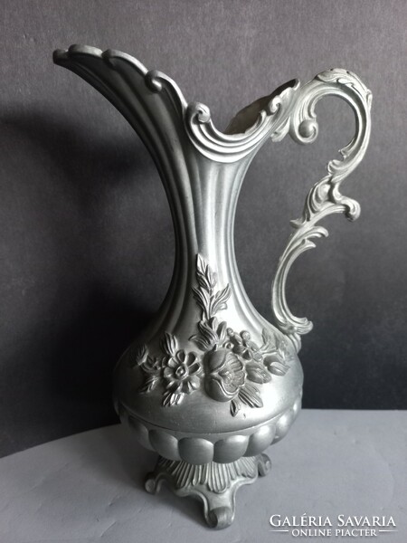 Pewter carafe, pitcher with rose decoration 25 cm