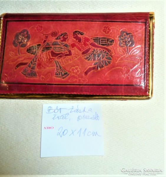 Indiai bőr irattartó,pénztárca 20x11 cm