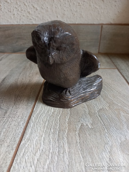 Sumptuous old bronze owl sculpture ii. (11X10x9 cm)