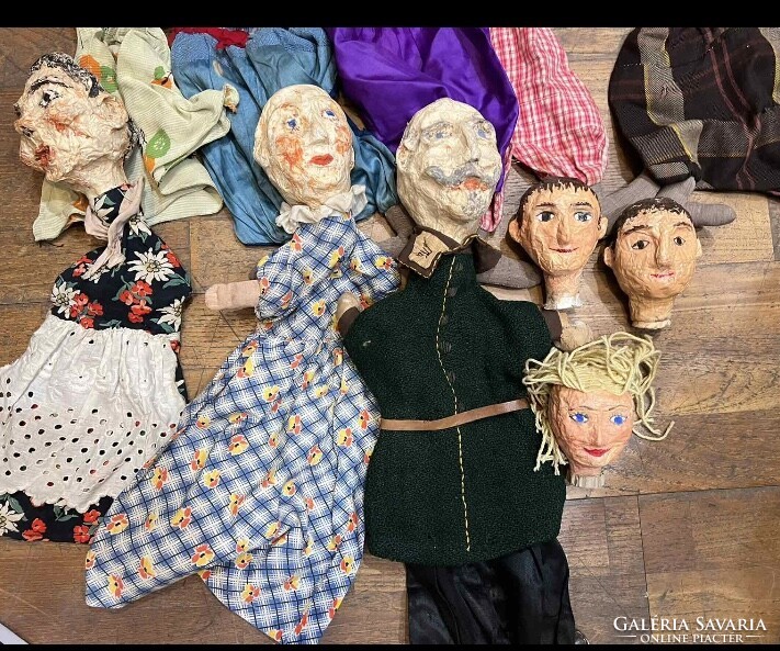 Puppet figures, xx. Beginning of the century, 8 pieces + 3 heads, 60 cm.