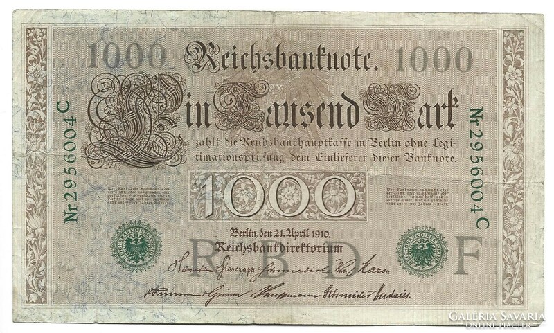 1000 márka 1910 7 jegyű zöld sorszám Németország 1.