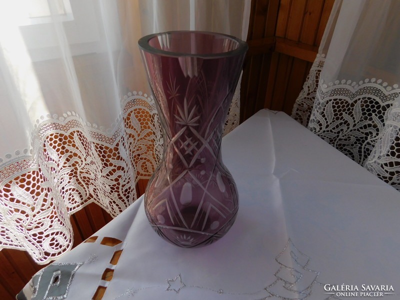 A very beautiful shape pale purple richly carved lead crystal vase