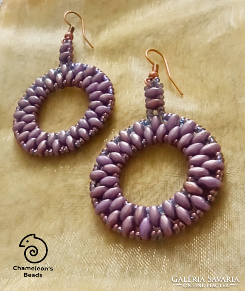 "Lilac Circle Beading Earrings" orgona lila gyöngyfűzött karika fülbevaló