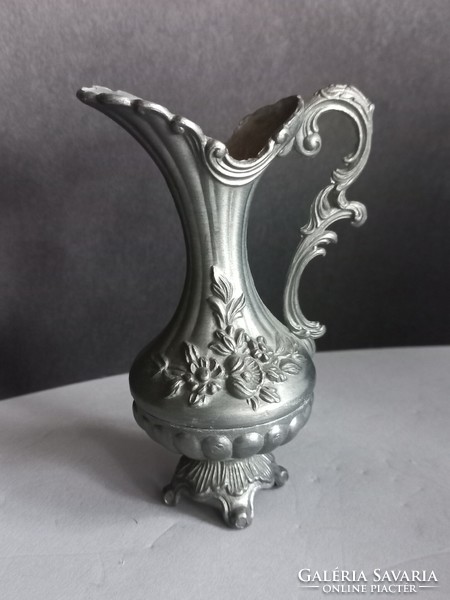 Pewter carafe, pitcher with rose decoration, 11 cm