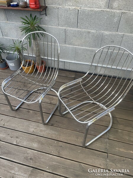 Gastone Rinaldi style retro cane tubular frame chairs