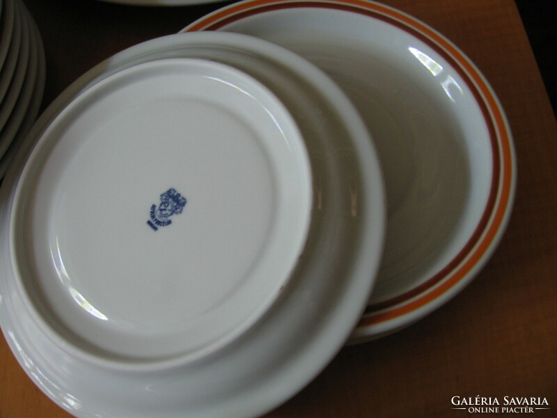 Retro Alföldi porcelán alátét tányér barna-sárga csíkos