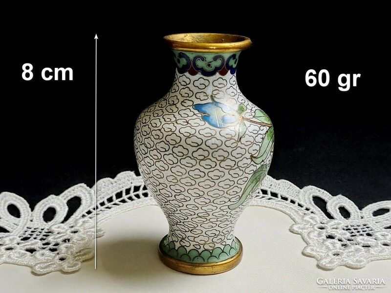 Régi kínai rekeszzománc virágos váza 8 cm