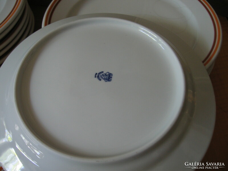 Retro Alföldi porcelán lapos tányér barna-sárga csíkos