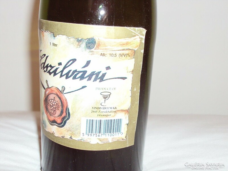 Retro üveg palack - Zöldszilváni Félédes asztali fehér bor 1990-es évek elejéről 1 liter bontatlan