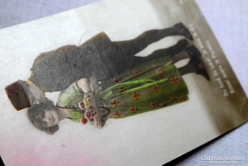 Antik üdvözlő romantikus színezett fotó képeslap udvarlás