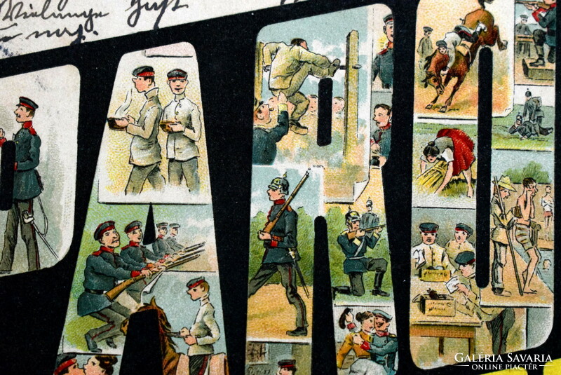Antique German Humorous Military Graphic Postcard 200 Days Recruits to Reservists