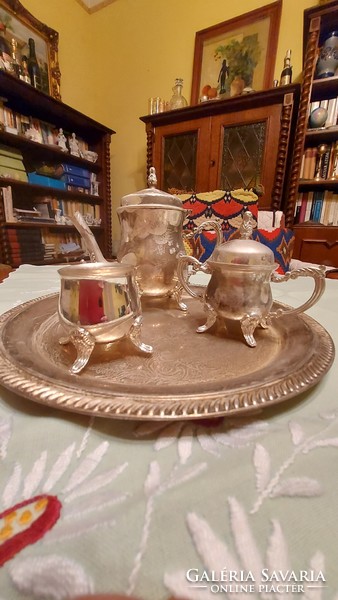 I discounted it! Silver-plated coffee set 4-piece set with vintage beautiful pattern