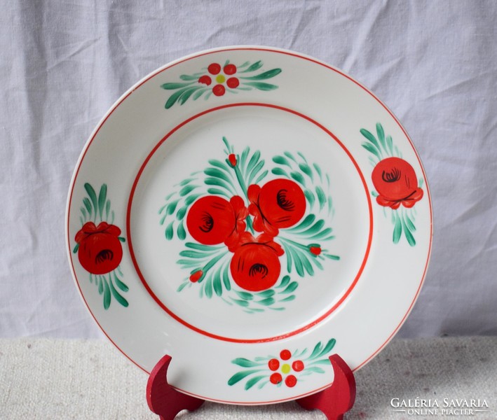 Hollóháza hand-painted folk porcelain plate, decorative plate 24 x 3 cm