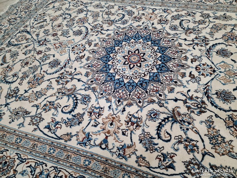Eredeti selyemkontúros iráni nain 242x345 kézi csomózású gyapjú perzsa szőnyeg FF_46