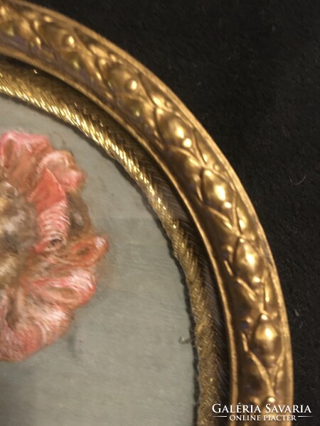 Antique miniature in fire-gilded, bronze frame!!!! 12.5 cm!!