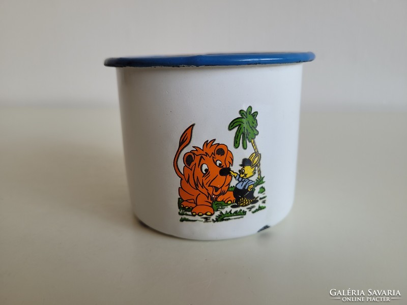 Old retro enameled lion patterned metal enameled fairy tale small children's mug