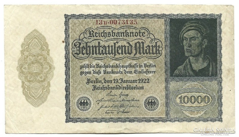 10000 márka 1922 kis méret magáncéges nyomtatás 7 jegyű sorszám Németország 2.