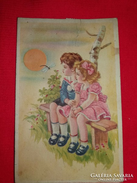 Antique 1949 cute graphic name day greeting record printing press color drawing in nice condition according to pictures