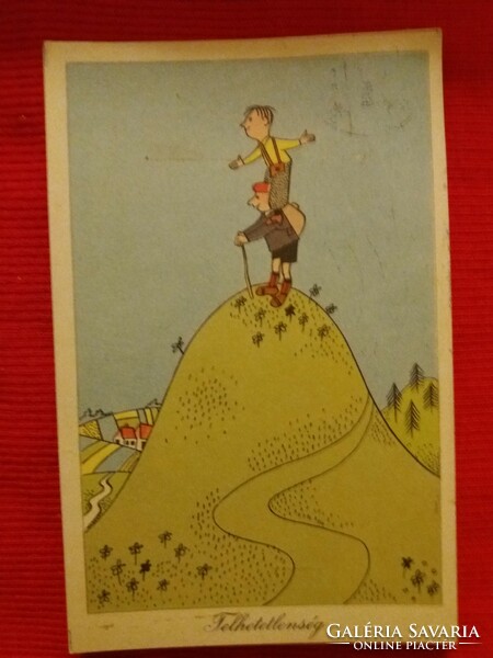 1950.TELHETETLENSÉG rajzos,humoros,Kassowitz Félix képeslap színes rajz szép állapot a képek szerint