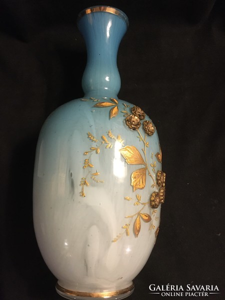 Blue-white gradient moser vase with plastic flower pattern!!!! 24X10.5 cm