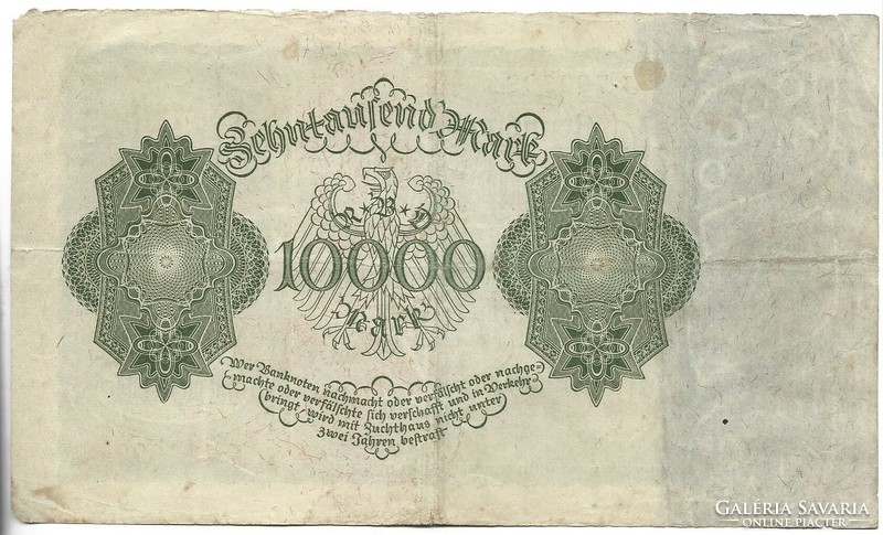 10000 márka 1922 nagy méret Alul középen betű nélkül más hátlap Németország 3.