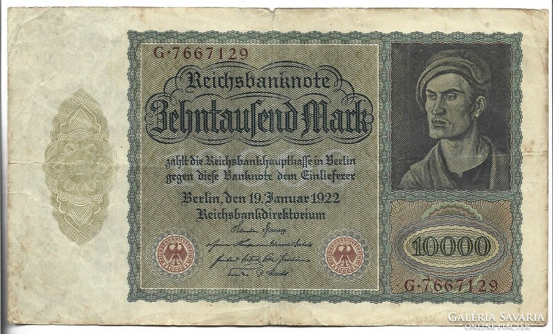 10000 Mark 1922 large size in the bottom center without letter other reverse Germany 2.