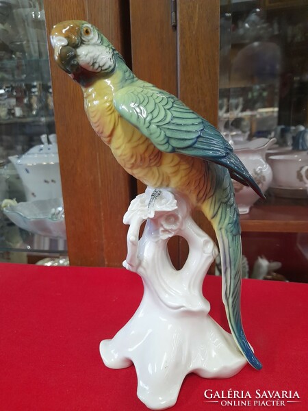 Német,Germany Volkstedt Karl Ens Nagy Méretű Papagáj,Kakadú Porcelán Figura.24.5 cm