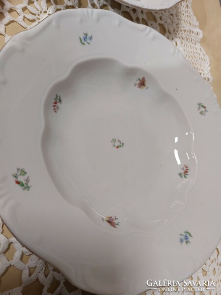 Zsolnay rare, small-flowered deep and flat plates with golden edges