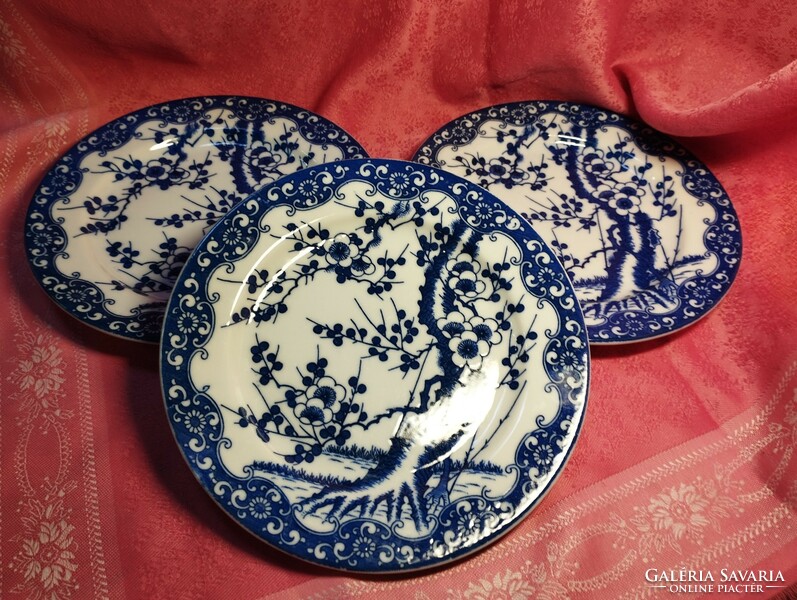 3 Pcs. Oriental porcelain cake plate with a cherry blossom pattern