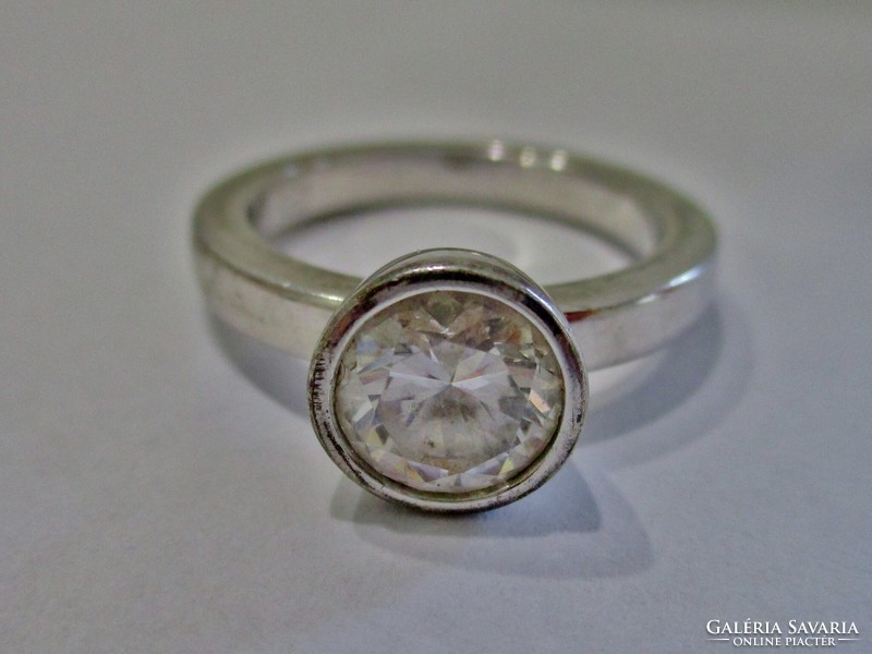 Wonderful old silver button ring with white stone