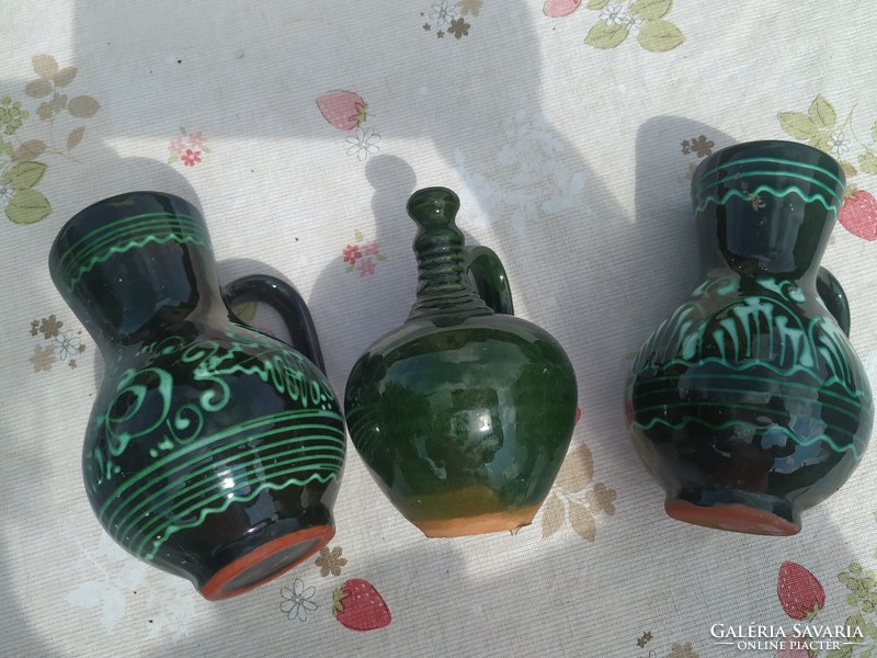 Ceramic jug - green glaze / handicraft product for sale! 3 Pcs