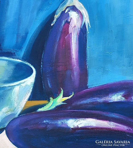 Still life with eggplants - oil painting