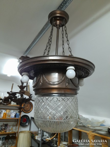 Old large bronze, copper neo empire, empire 5-light ceiling chandelier, lamp. 80 Cm.