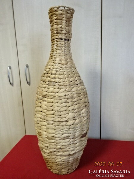 Kukorica csuhéjból font nagy Bjerke váza, magassága 58 cm. Jókai.