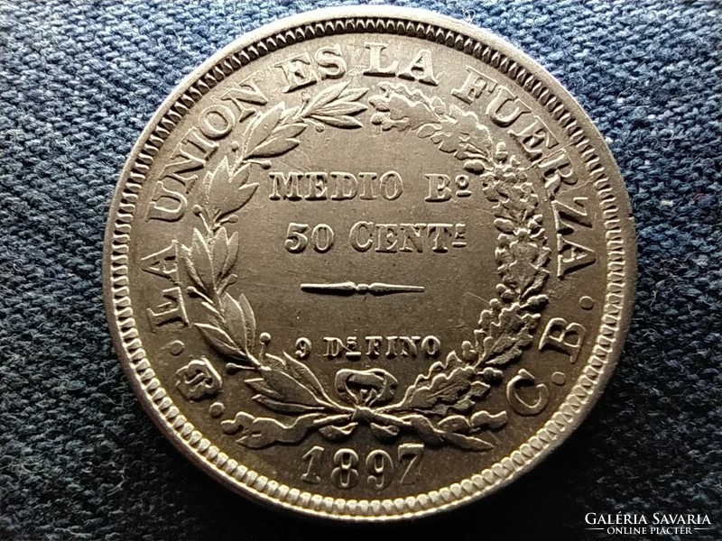Republic of Bolivia (1825-2009) .900 Silver 50 centavos 1897 pts cb (id66432)