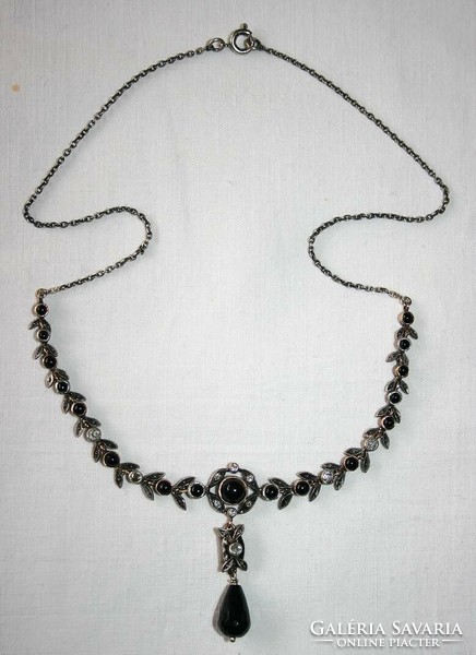 Antique gold silver & onyx and diamond embellished necklaces