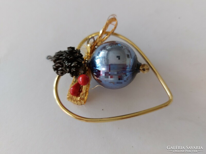 Old glass Christmas tree ornament heart-shaped blue gold colored glass ornament