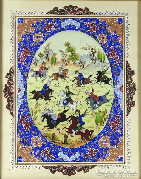 1M622 beautiful old orientalist equestrian scene in frame 37.5 X 31.5 Cm